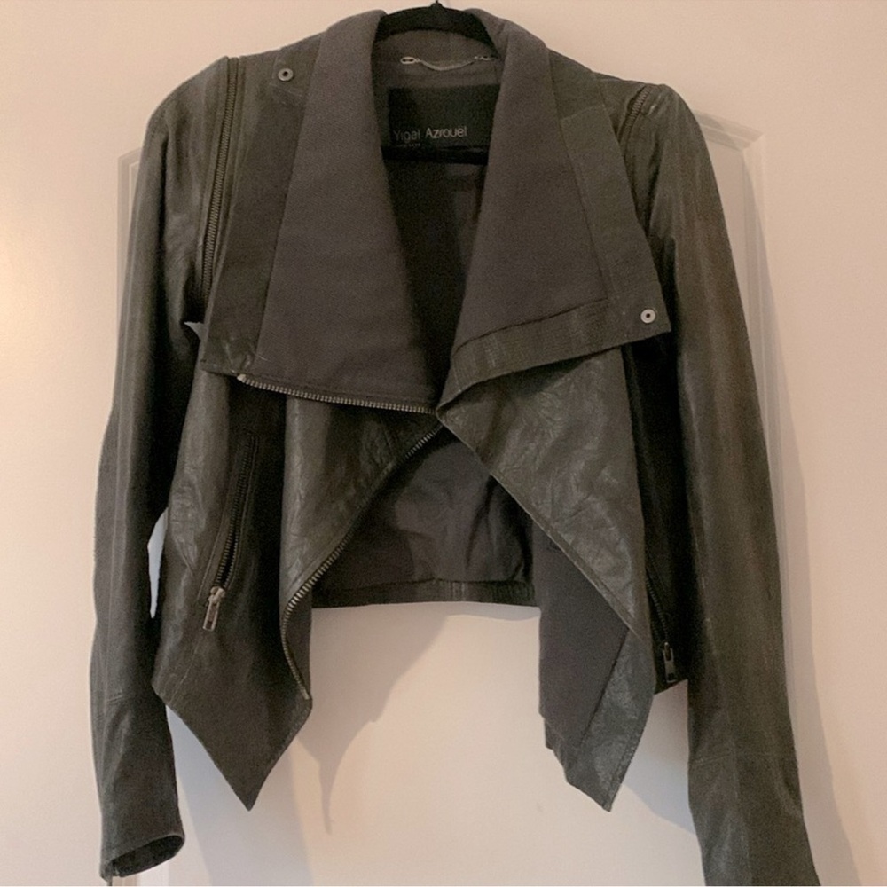 Yigal Azrouel Grey Genuine Leather Jacket w/ Removable Sleeves Size 0